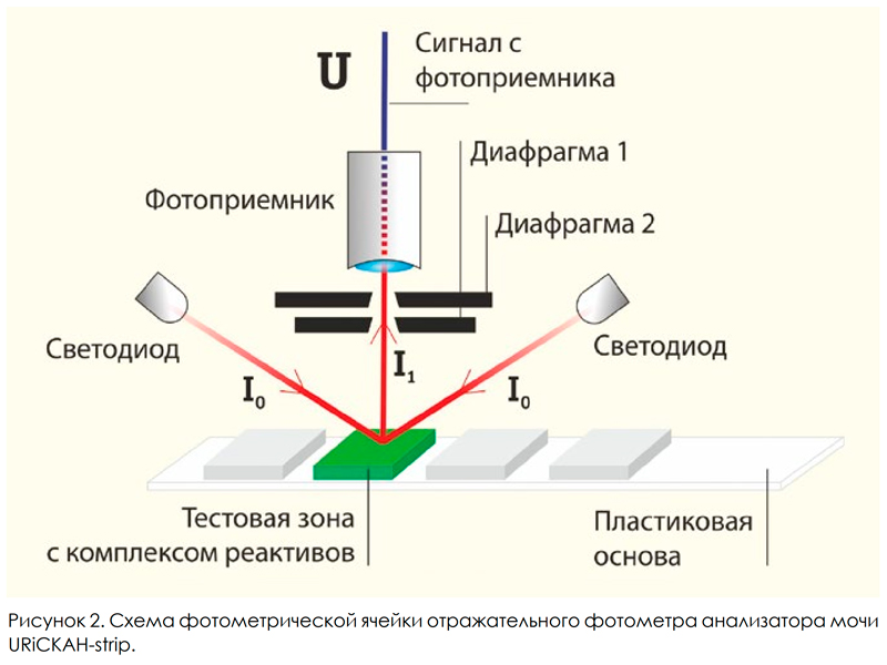 Рисунок 2. Схема фотометрической ячейки отрожательного фотометра анализатора мочи URiСКАН-про